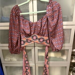 Bohemian Floral Crop Top with Puff Sleeves